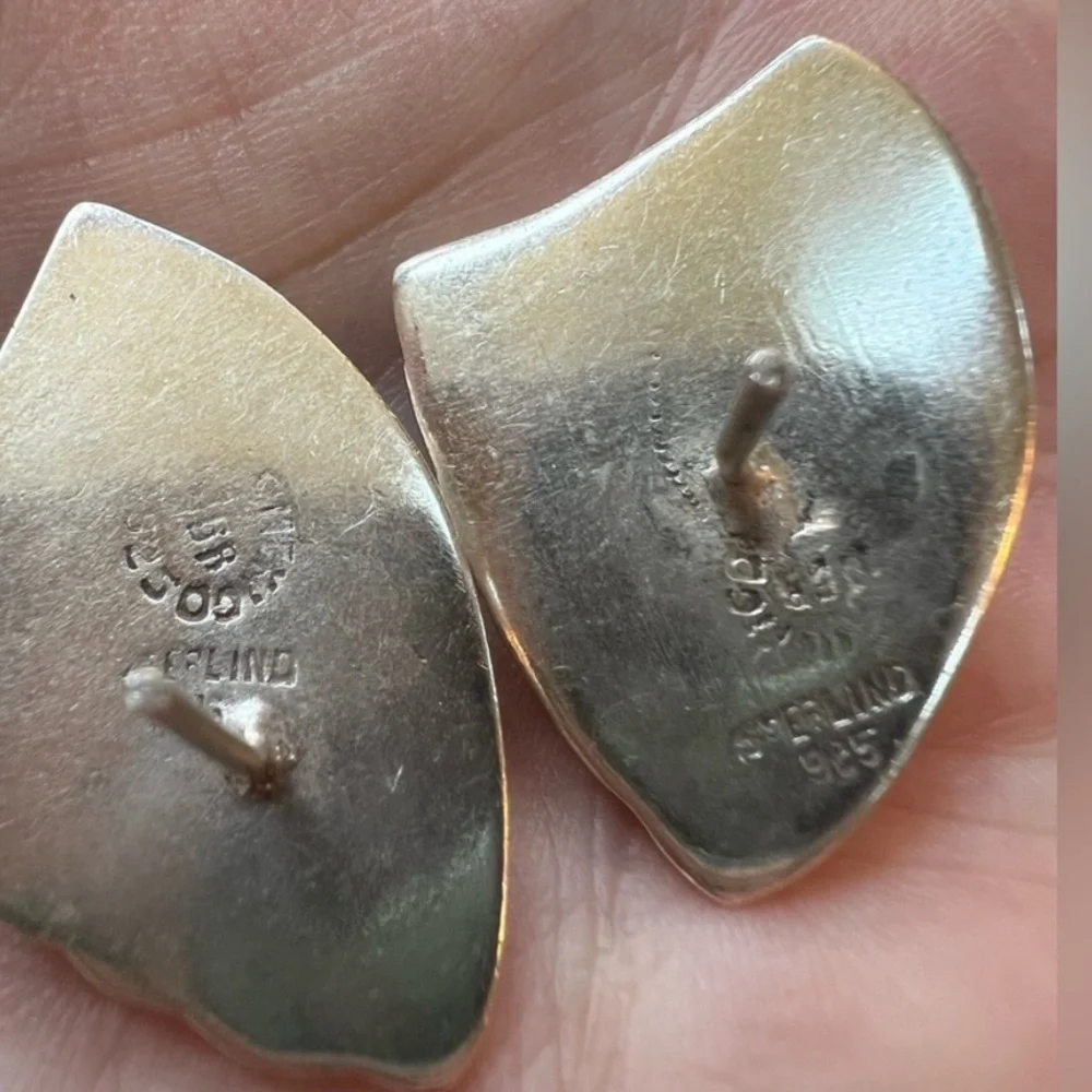 Designer Vintage Sterling Silver Taxco Mexico Fan Earrings - Picture 5 of 5